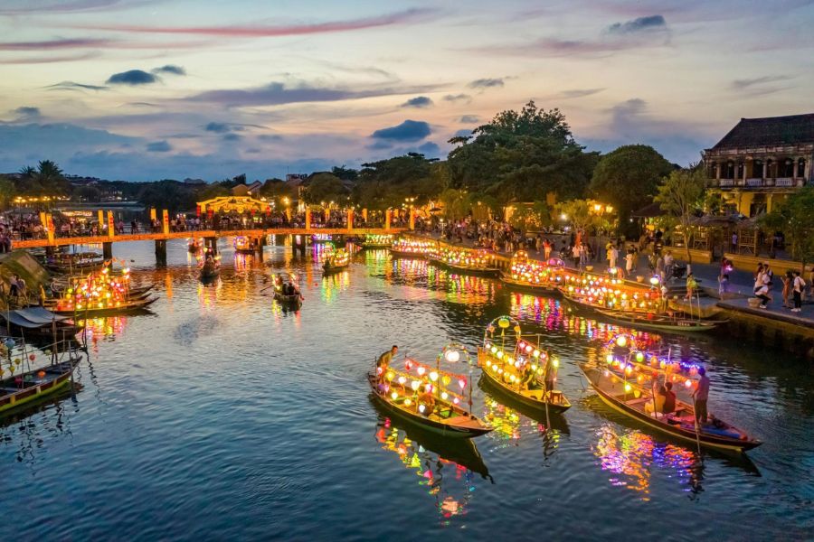 Hoi An Ancient Town lanterns and river at sunset