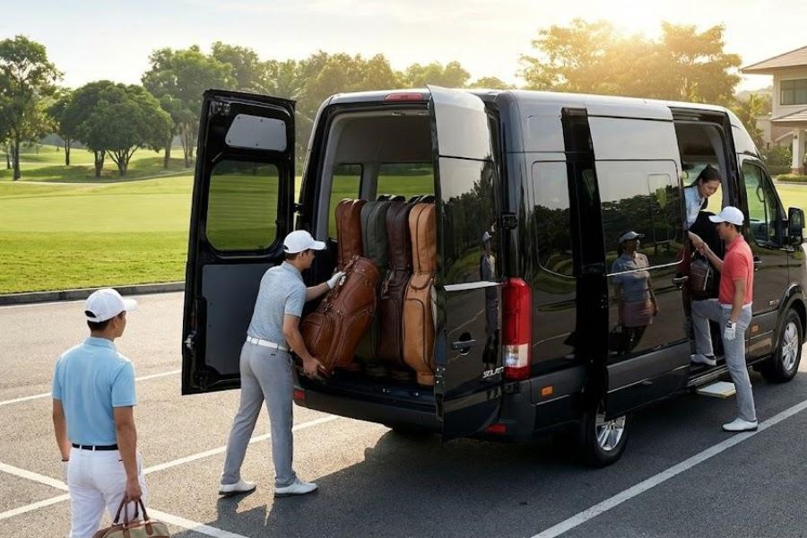 Private luxury golf transfer with golf bags in Vietnam